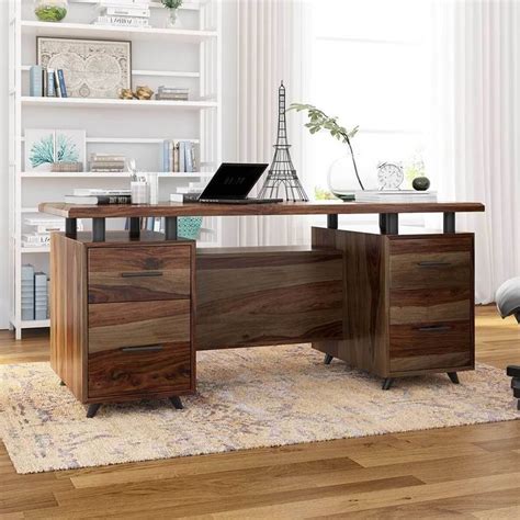 Hondah Solid Wood 70 Inch Modern Dual Sided Storage Executive Desk