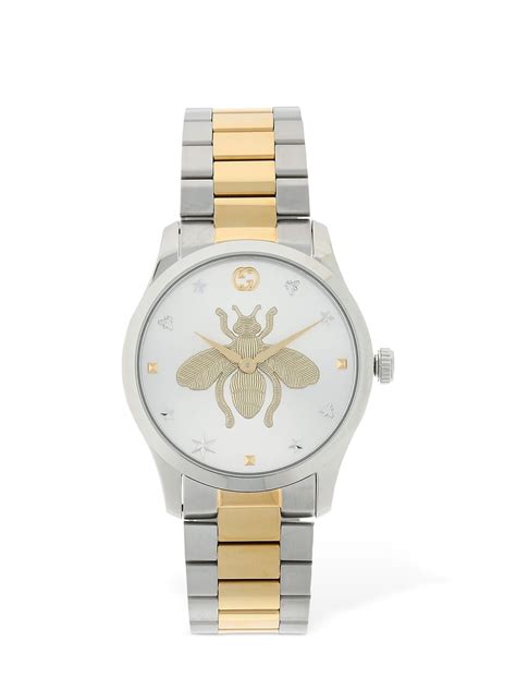 Gucci 38mm G Timeless Two Tone Bee Motif Watch In Silvergold Modesens