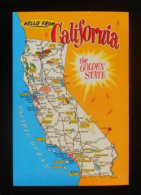 1970s Postcard State Map Of California Landmarks Icons The Golden