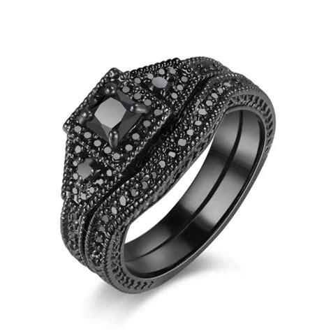 Solid 925 Sterling Silver Jewelry Black Rhodium Plated Wedding Ring For