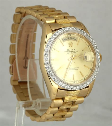 Rolex Day Date President 36mm 18078 Bark 18k Gold Diamond Bezel Watch