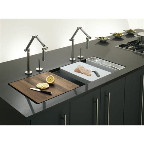 Works with all standard countertop thicknesses. Kohler Stages 45" x 18-1/2" x 9-13/16" Under-Mount Single ...
