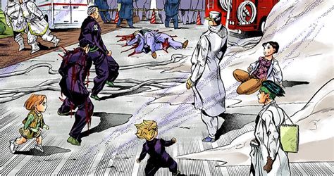 Jotaro and all the gang in series 6 except emporio is dead.but they are replaced by clones in the parallel world. Image - Jotaro Kujo (Chapter 437).png.png - JoJo's Bizarre ...
