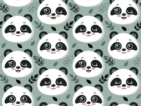 Premium Vector Vector Seamless Pattern With Cute Panda Faces And Leaves