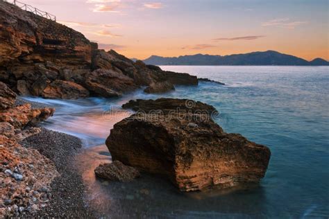 Beautiful View Of Rocky Beach During Sunset Stock Image Image Of Blue