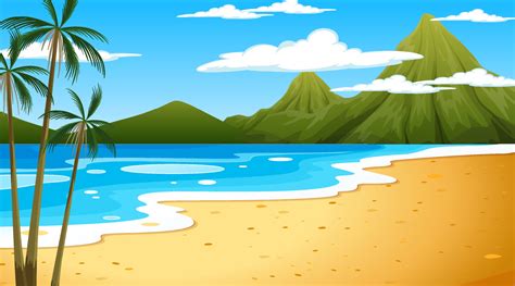 Beach At Daytime Landscape Scene With Mountain Background 3176873
