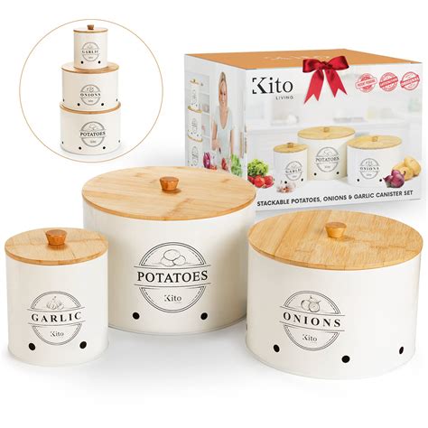 Buy Kito Living Canister Sets For Kitchen Counter 3 Piece Garlic