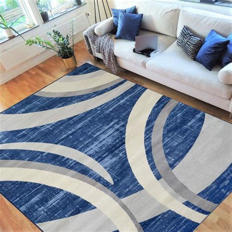 Hr Abstract Rugs Luxury Livingroom Carpet Modern Contemporary 8x10 Blue