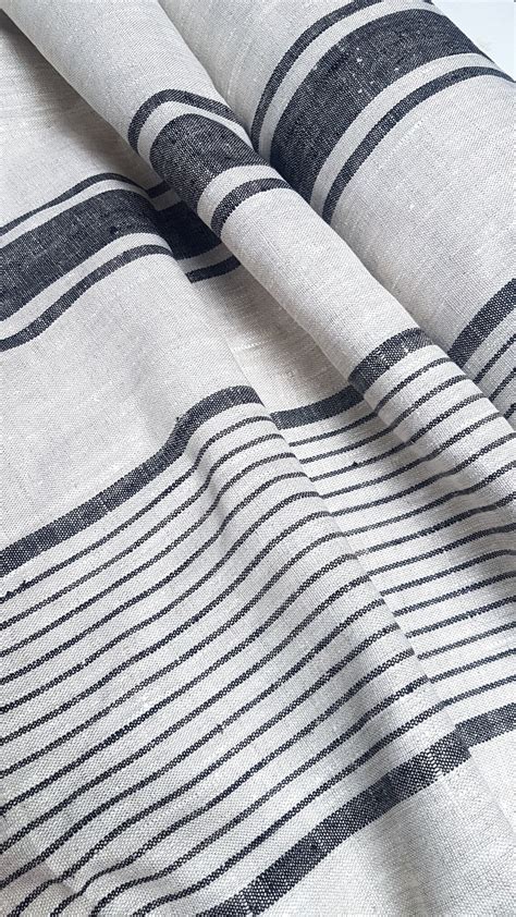 Heavy Striped Linen Fabric By The Yard Natural Linen Fabric Etsy