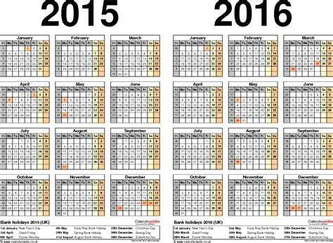 Two Year Calendars For 2015 And 2016 Uk For Pdf