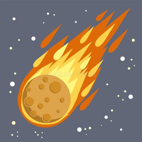 Meteor With Trail Of Fire Flying In Sky Stars And Astronomy Cartoon