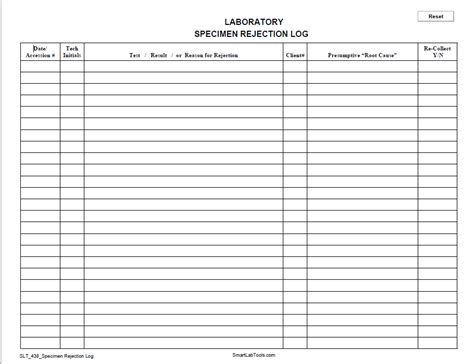 Lab Work Log Sheet Printable