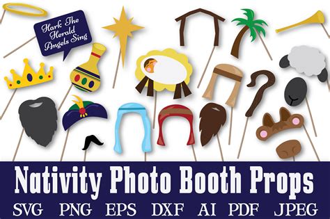 Christmas Nativity Photo Booth Props Illustrations Creative Market