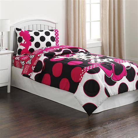 Minnie Mouse Black And Pink Polka Dots Twin Comforter And Sheet Set 4
