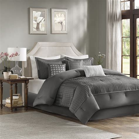 Blue comforter sets bedding sets classic bedding master bedroom bedroom decor bedroom ideas master suite restoration hardware bedding bed in a bag. Trinity Grey by Madison Park - BeddingSuperStore.com