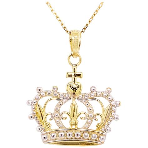 Gold Crown Necklace Pendant Mixed Metals You Are A Princess Or Queen For Sale At 1stdibs Crown