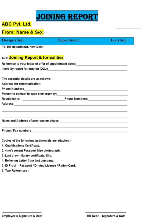 Company Internship Joining Report Template Free Report Templates