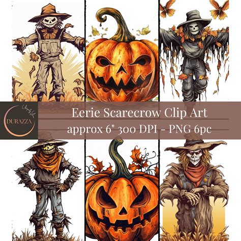 Eerie Scarecrow And Pumpkin Clip Art Svg Or  Digital Etsy