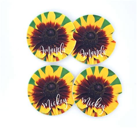 Sunflower Car Coasters Personalized Sandstone Or Neoprene Etsy