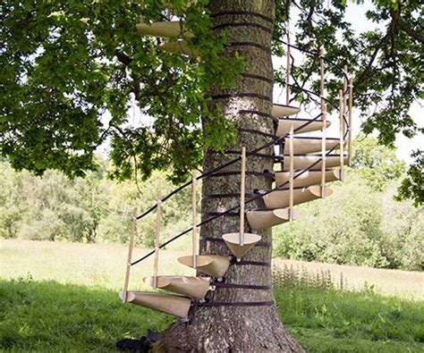 The ingenious contraption requires no tools to set up and won´t harm the tree, all is held up without drilling even a single hole. CanopyStair | Spiral tree, Outdoor structures, Spiral ...