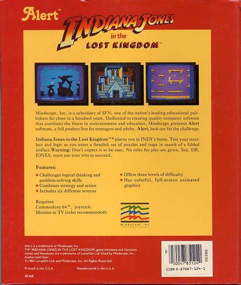 Indiana Jones In The Lost Kingdom 1984 Commodore 64 Box Cover Art