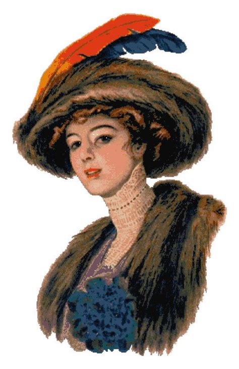 victorian woman feather hat original cross stitch pattern etsy victorian women feather hat
