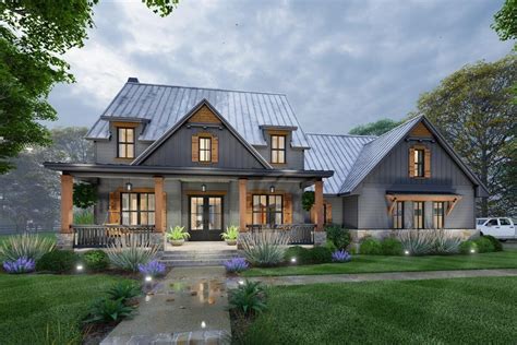 Modern Farmhouse Plan With 2 Story Great Room And Upstairs Game Room