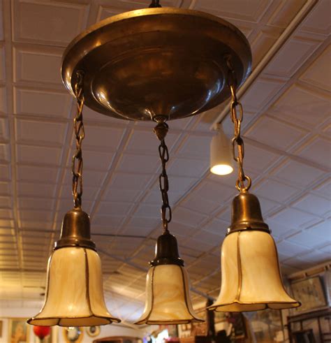 Antique bronze leaf art nouveau table lamp & emerald etched flowers glass shade. Bargain John's Antiques | Antique Ceiling Mount Brass ...