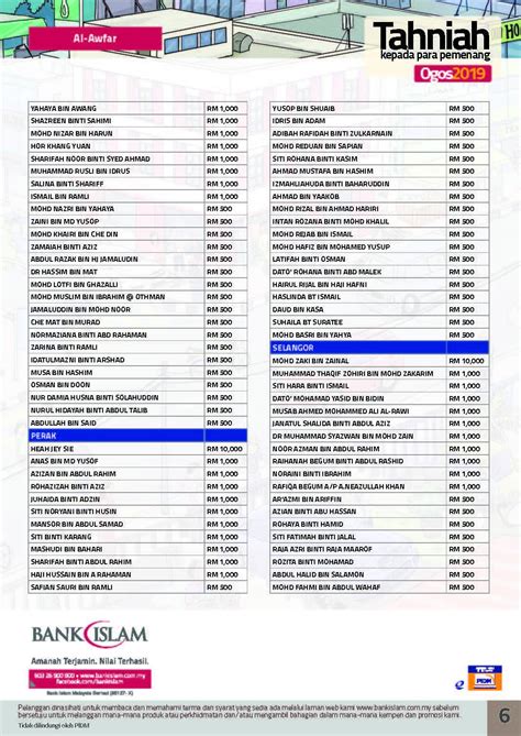 Hanya dengan pelaburan minimum rm100, anda berpeluang menang. Keputusan Cabutan Ogos 2019 Al-Awfar Bank Islam - Layanlah ...