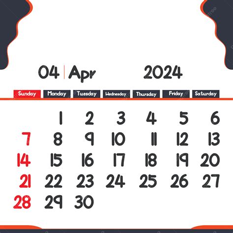 April Monthly Calendar Design With Transparent Vector April April