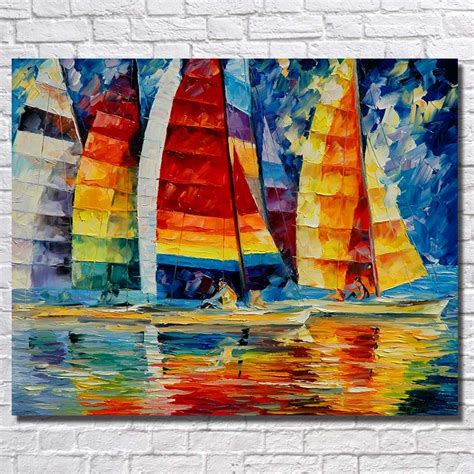 Colorful Sailboat Living Room Wall Pictures Abstract Oil Paintings Home Decoration Wall Art