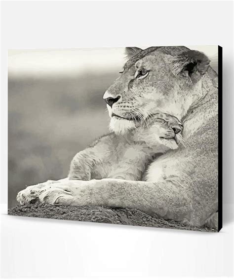 Black And White Lioness And Cub Paint By Numbers Paint By Numbers Pro