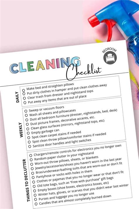 Printable Bedroom Cleaning Checklist