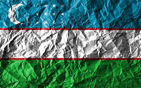 Download Wallpapers Uzbek Flag 4k Crumpled Paper Asian Countries