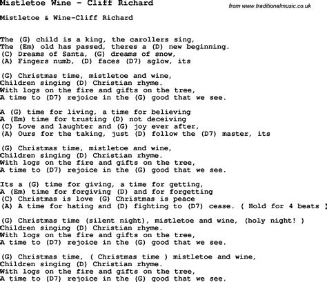 Song Mistletoe Wine By Cliff Richard Song Lyric For Vocal Performance Plus Accompaniment Chords