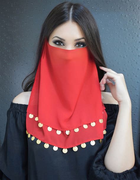Face Veil With Coins Chiffon Belly Dancer Mask Bridal Face Etsy