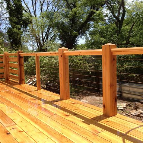 Cedar Deck With Cable Railing Deck Railings Deck Stairs Decks Backyard