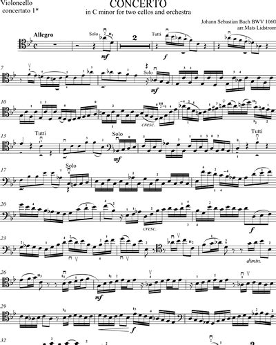Concerto In C Minor Bwv 1060 For 2 Cellos And Orchestra Sheet Music By