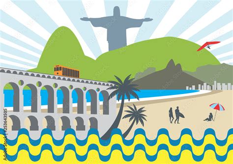 Ilustração dos pontos turísticos da cidade do Rio de Janeiro vector de Stock Adobe Stock