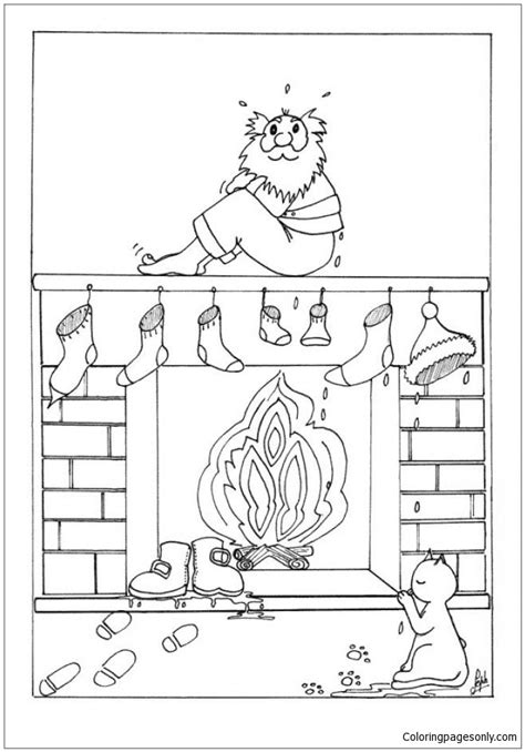 Free coloring pages, coloring book, printable coloring pages. Santas Wet Socks Over The Fireplace Coloring Pages ...