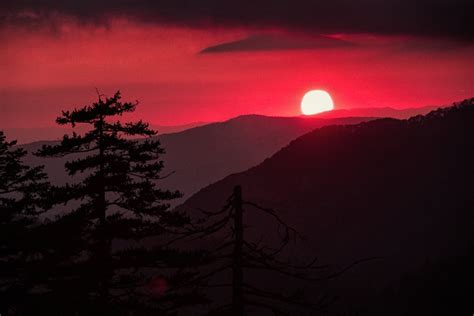 Red Sunset In The Smoky Mountains