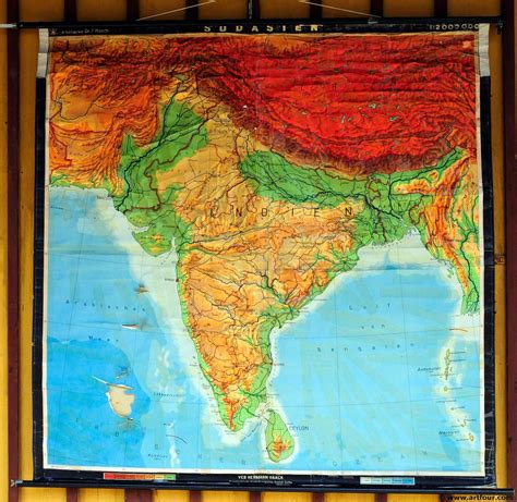 Vintage Map Pull Down Wall Chart Poster Print South Asia India Ceylon