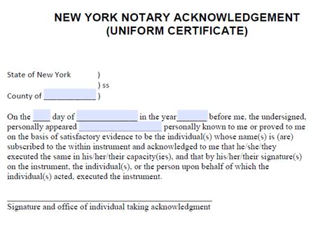 Free New York Notary Acknowledgement Uniform Certificate Pdf Word