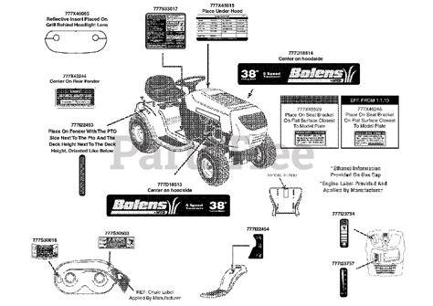 Bolens 13w1762f265 Bolens Lawn Tractor 2013 Label Map Parts Lookup