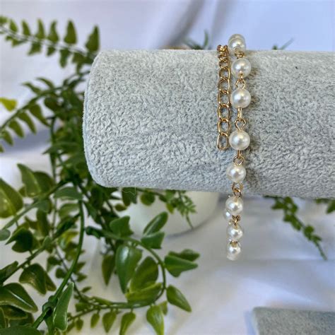 Gold Plated Pearl Anklet Dainty Gold Anklet Bracelet Pearl Etsy Uk