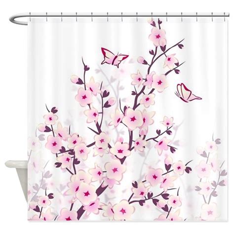 Cherry Blossoms And Butterflies Shower Curtain Cherryblossoms Pink