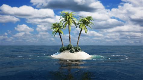 Lonely Island The Islands Three Palm Trees Wallpaper Nature And