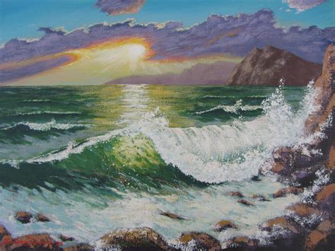 Crashing Ocean Waves Painting Coastal Rocks Painting On Etsy