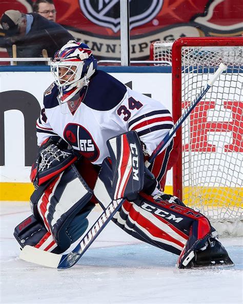 Goaltender Michael Hutchinson Of The Winnipeg Jets Takes Part In The