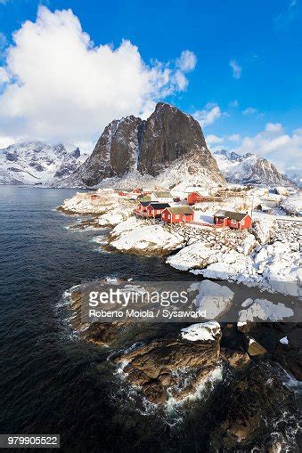 Elevated View Of Rocky Mountains And Fishing Village Of Hamnoy